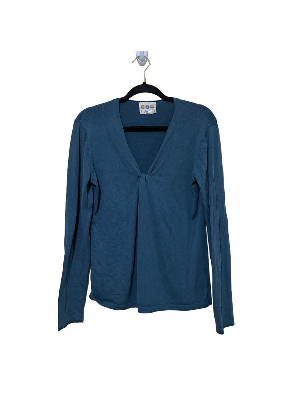 Title Nine Twist Front Sweater Women’s L Teal Cozy Long Sleeve V-Neck